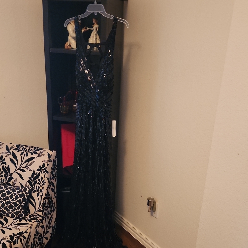 Mac Duggal Black Sequin Evening Dress